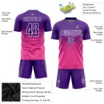 Maillot de football personnalisé rose violet-blanc par sublimation