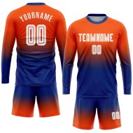 Maillot de football personnalisé à manches longues, orange, blanc et bleu royal, par sublimation