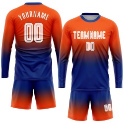 Maillot de football personnalisé à manches longues, orange, blanc et bleu royal, par sublimation