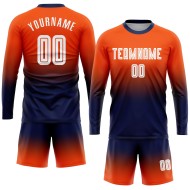 Maillot de football personnalisé à manches longues, orange, blanc et bleu marine, imprimé par sublimation