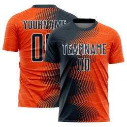 Maillot de football personnalisé à sublimation avec dégradé de flèches orange, bleu marine et blanc
