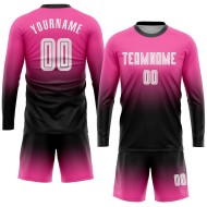 Maillot de football personnalisé à manches longues, rose, blanc et noir, imprimé par sublimation