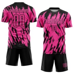 Maillot de football personnalisé rose et noir par sublimation