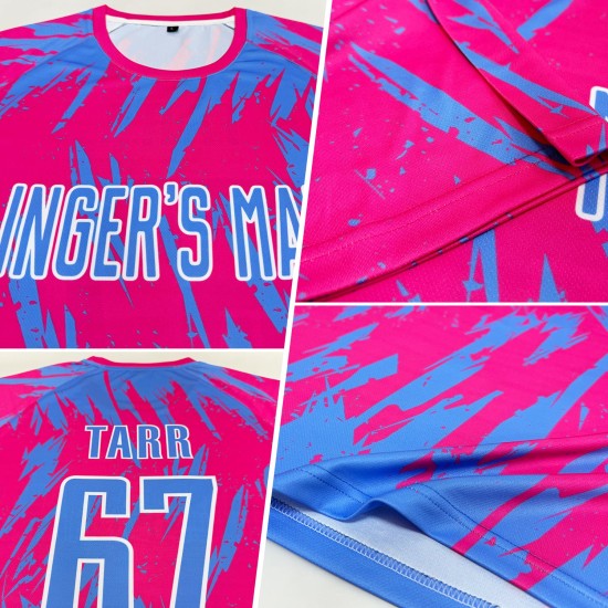 Maillot de football personnalisé rose bleu clair et blanc par sublimation