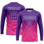 Maillot de football personnalisé rose violet-blanc par sublimation