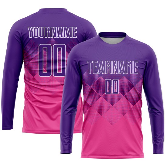 Maillot de football personnalisé rose violet-blanc par sublimation