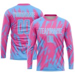 Maillot de football personnalisé rose bleu clair et blanc par sublimation