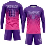 Maillot de football personnalisé rose violet-blanc par sublimation
