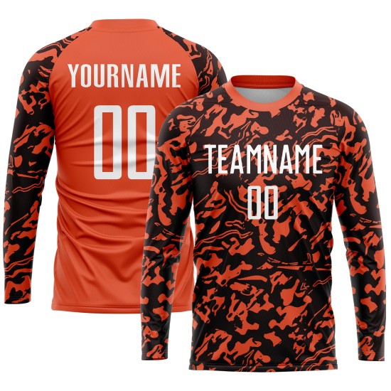 Maillot de football personnalisé par sublimation orange, blanc et noir