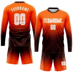 Maillot de football personnalisé à manches longues, imprimé par sublimation, orange, blanc et marron, à la mode