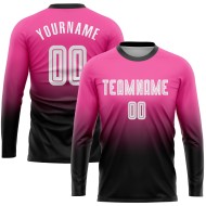 Maillot de football personnalisé à manches longues, rose, blanc et noir, imprimé par sublimation
