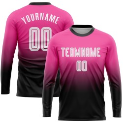 Maillot de football personnalisé à manches longues, rose, blanc et noir, imprimé par sublimation