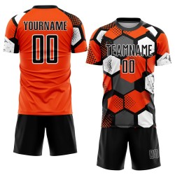 Maillot de football personnalisé orange noir et blanc par sublimation